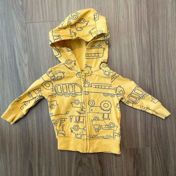 Carter's Yellow Zip-Up Hoodie with Playful Construction Trucks Print size 0-3M - Picture 1 of 4